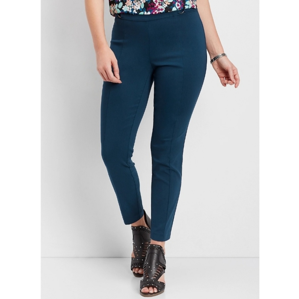 Maurices Dark Acedemia Teal D-Ring Skinny Ankle Length Stretchy Slacks Sz Small
